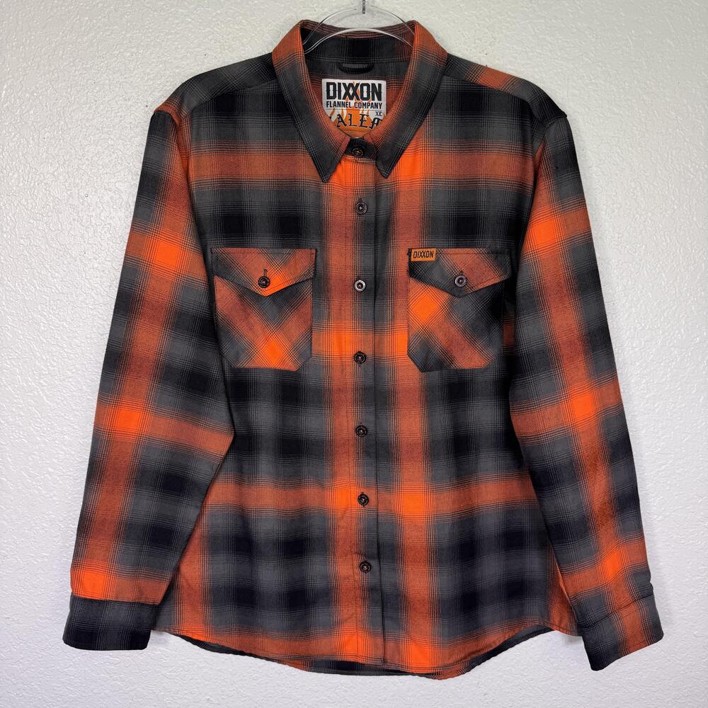 Dixxon Salem Shirt Mens XL Flannel Plaid Button Up Orange Black Halloween Fall